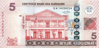 Банкнота 5 долларов 01.09.2010 года. Суринам. р162а