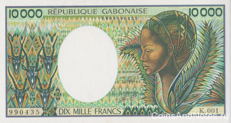 10 000 франков 1991 года. Габон. р7b