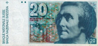 Банкнота 20 франков 1990 года. Швейцария. р55i(3)