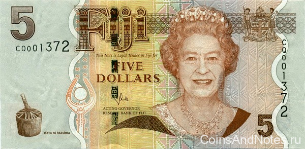 5 долларов 2011 года. Фиджи. р110b