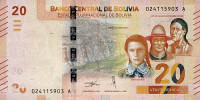 Банкнота 20 боливиано 2018 года. Боливия. р249