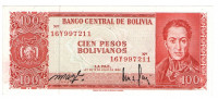 Банкнота 100 песо 1962 года. Боливия. р164A(1)