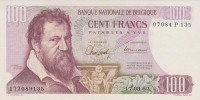 100 франков 17.03.1967 года. Бельгия. р134