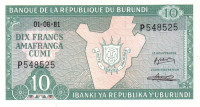 10 франков 01.06.1981 года. Бурунди. р33а