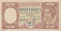 Банкнота 20 франков 1928-1938 годов. Джибути. р7b