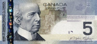 Банкнота 5 долларов 2008 года. Канада. р101Ab