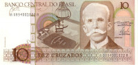 Банкнота 10 крузадо 1986-1987 годов. Бразилия. р209a