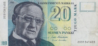 Банкнота 20 марок 1993 года. Финляндия. р122(7)