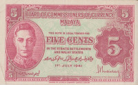 Банкнота 5 центов 01.07.1941 года. Малайя. р7а