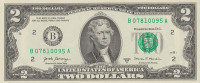 Банкнота 2 доллара 2017 года. США. р new