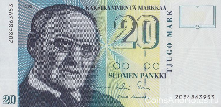 20 марок 1993 года. Финляндия. р122(5)