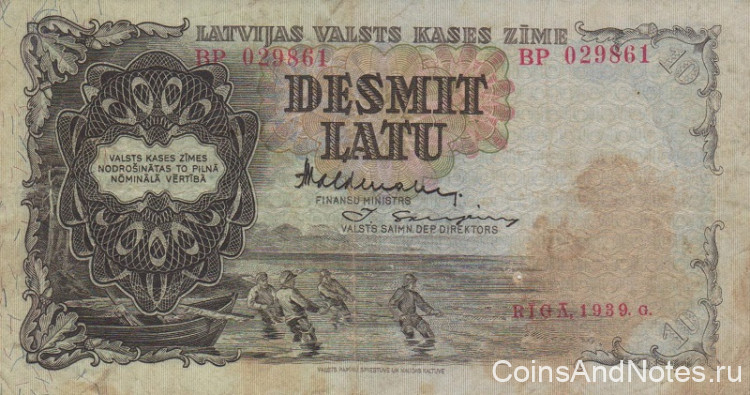 10 латов 1939 года. Латвия. р29d