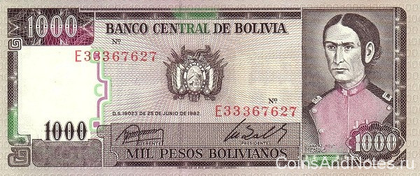 1000 песо 1982 года. Боливия. р167а(3)