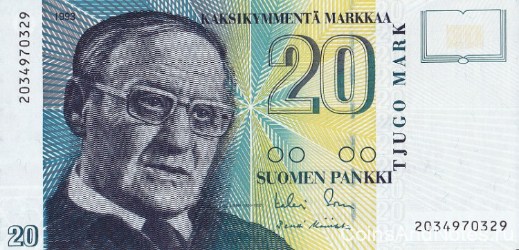 20 марок 1993 года. Финляндия. р122(5)