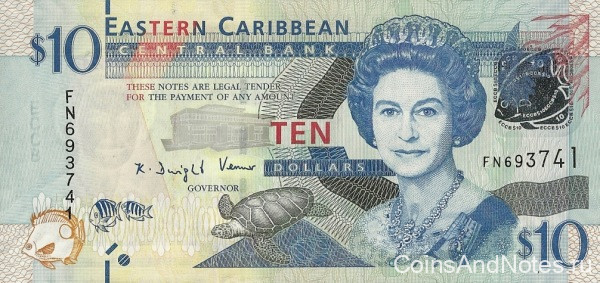10 долларов 2012 года. Карибские острова. р52а