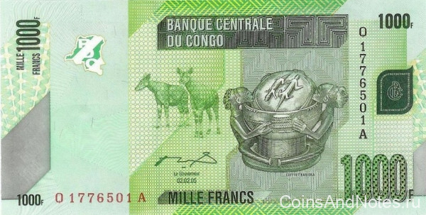 1000 франков 2005 года. Конго. р101a