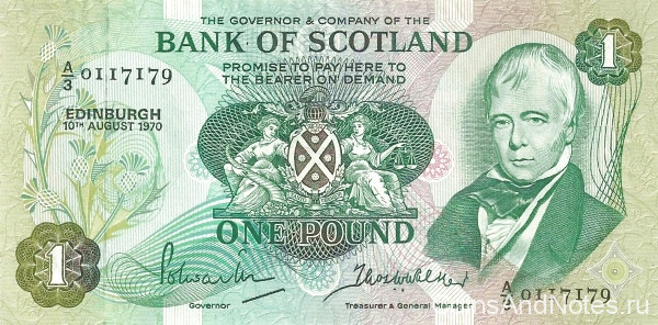 1 фунт 1970 года. Шотландия. р111а