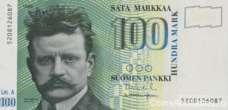 100 марок 1986 года. Финляндия. р119(33)