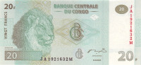 Банкнота 20 франков 2003 года. Конго. р94а