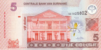 5 долларов 01.01.2004 года. Суринам. р157а