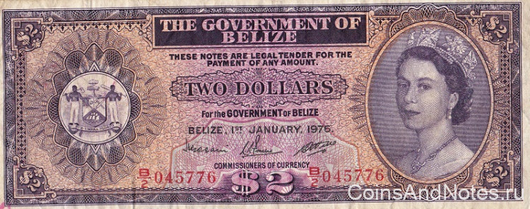 2 доллара 1976 года. Белиз. р34с