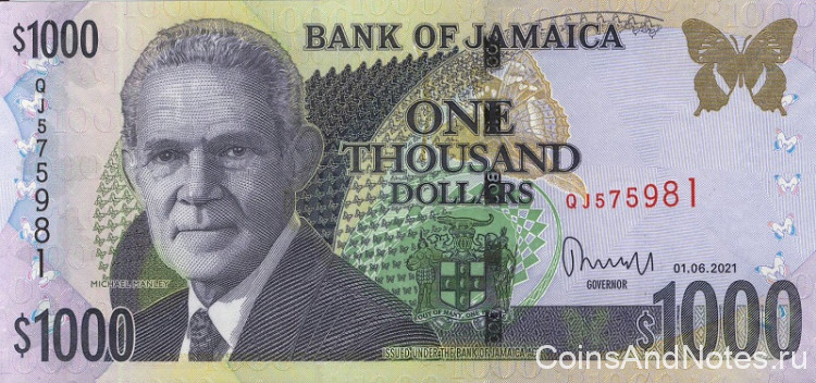 1000 долларов 2021 года. Ямайка. р86(21)