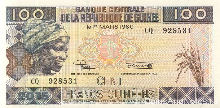 100 франков 2015 года. Гвинея. рА47