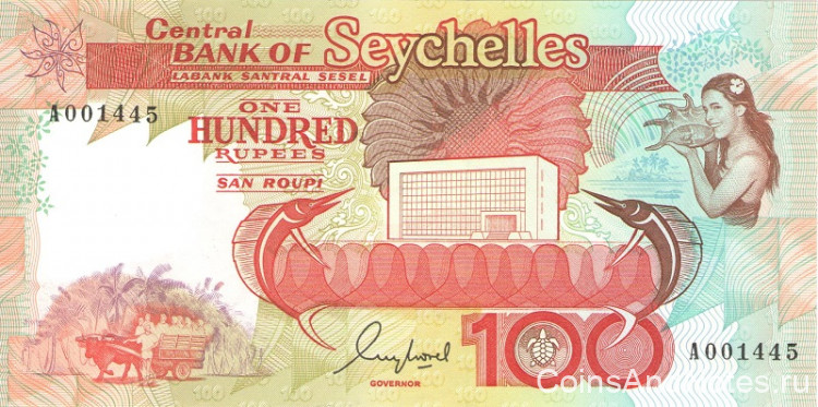 100 рупий 1989 года. Сейшельские острова. р35