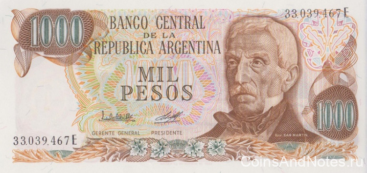 1000 песо 1976-1983 годов. Аргентина. р304b(2)