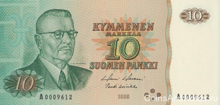 10 марок 1980 года. Финляндия. р111а(46)