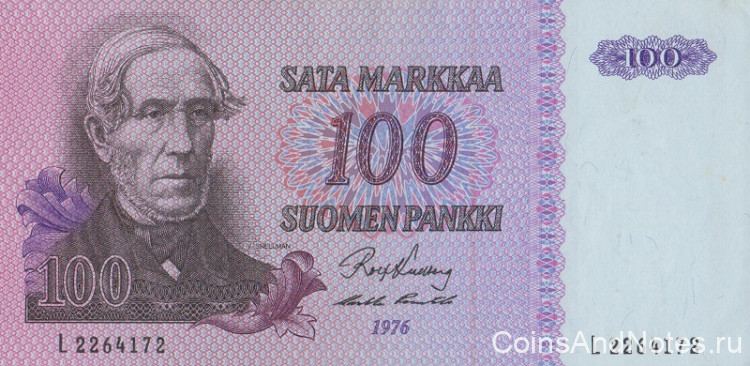 100 марок 1976 года. Финляндия. р109а(46)