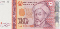 Банкнота 10 сомони 2018 года. Таджикистан. р24