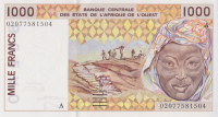 1000 франков 2002 года. Кот-д`Ивуар. р111Ак
