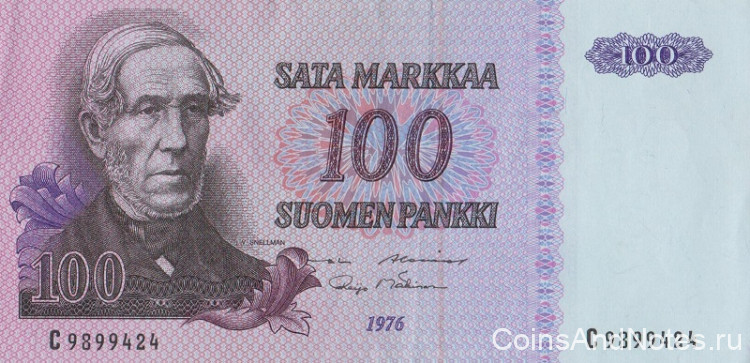 100 марок 1976 года. Финляндия. р109а(61)