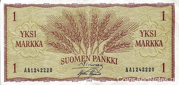 1 марка 1963 года. Финляндия. р98а(12)