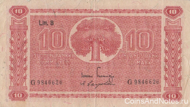 10 марок 1945 года. Финляндия. р85(18)