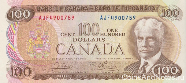 100 долларов 1975 года. Канада. р91b