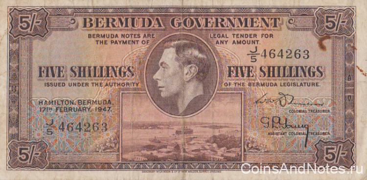 5 шиллингов 1947 года. Бермудские острова. р14