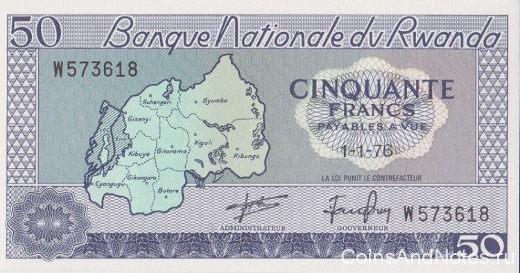 50 франков 1976 года. Руанда. р7с