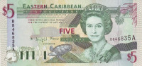 Банкнота 5 долларов 1994 года. Карибские острова. р31а