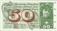 50 франков 15.05.1968 года. Швейцария. р48h(1)