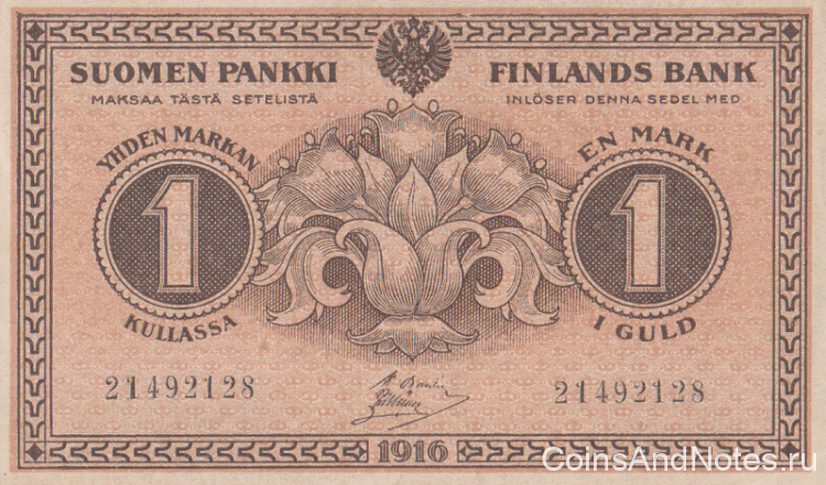 1 марка 1916(1918) года. Финляндия. р19G(9)