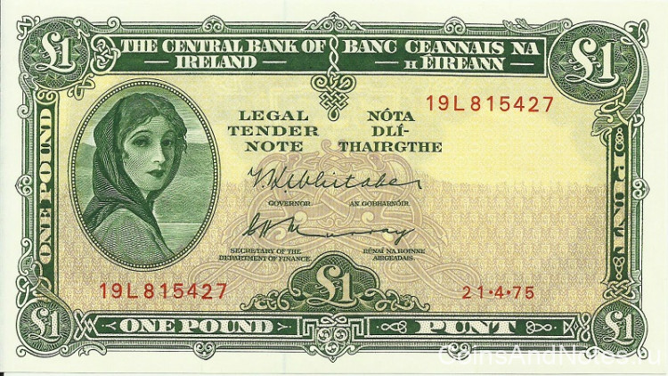 1 фунт 1975 года. Ирландия. р64с