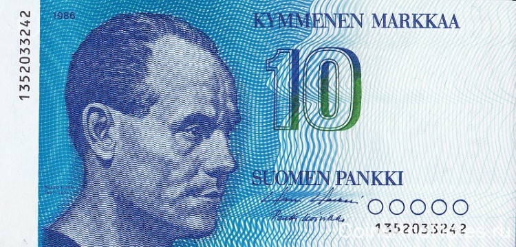 10 марок 1986 года. Финляндия. р113а(21)
