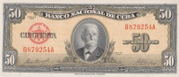 Банкнота 50 песо 1958 года. Куба. р81b