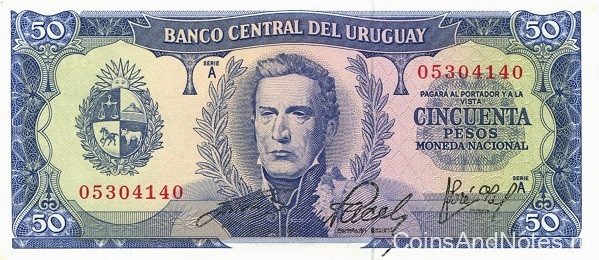 50 песо 1967 года. Уругвай. р46a
