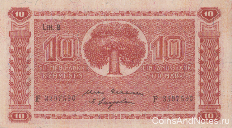 10 марок 1945 года. Финляндия. р85(23)