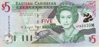 Банкнота 5 долларов 2000 года. Карибские острова. р37м