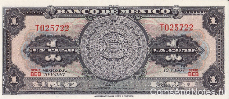 1 песо 10.05.1967 года. Мексика. р59j