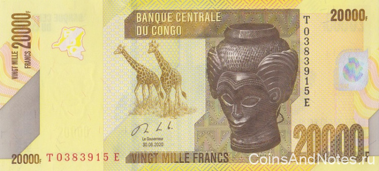 20000 франков 2020 года. Конго. р104b